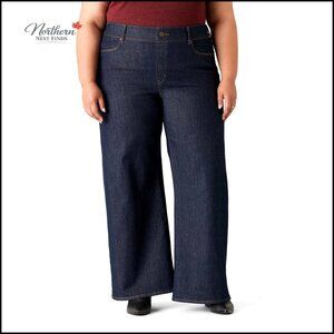 Wide Leg Pull-On Jeans with Flex Waistband, 4-Way Stretch Fabric